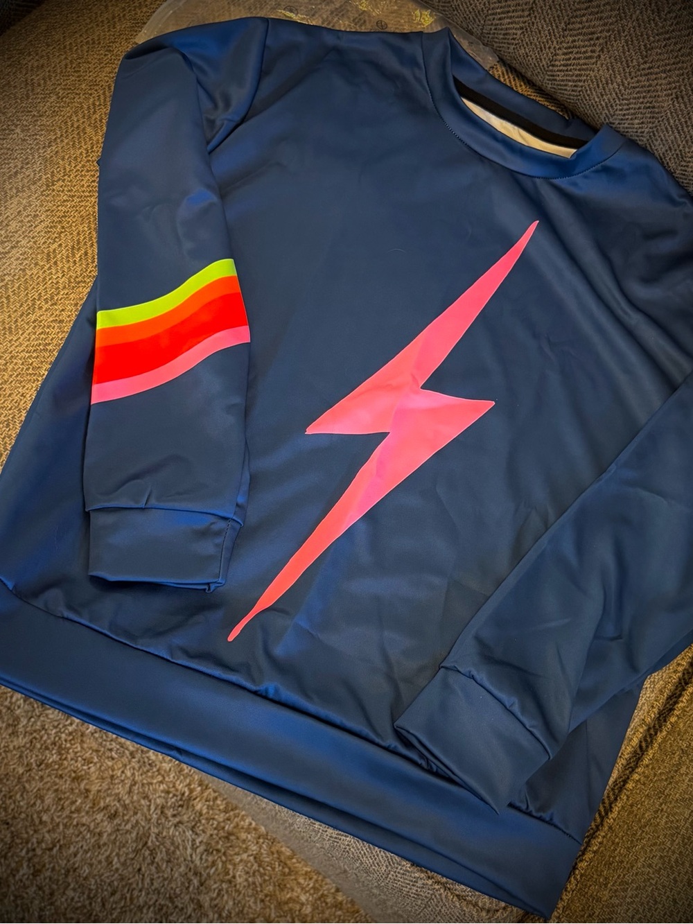 Navy Lightning Bolt Sweatshirt with Neon Accent (Small) - NEW!